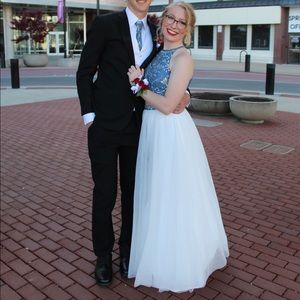 Denim and white tulle prom dress size 5
